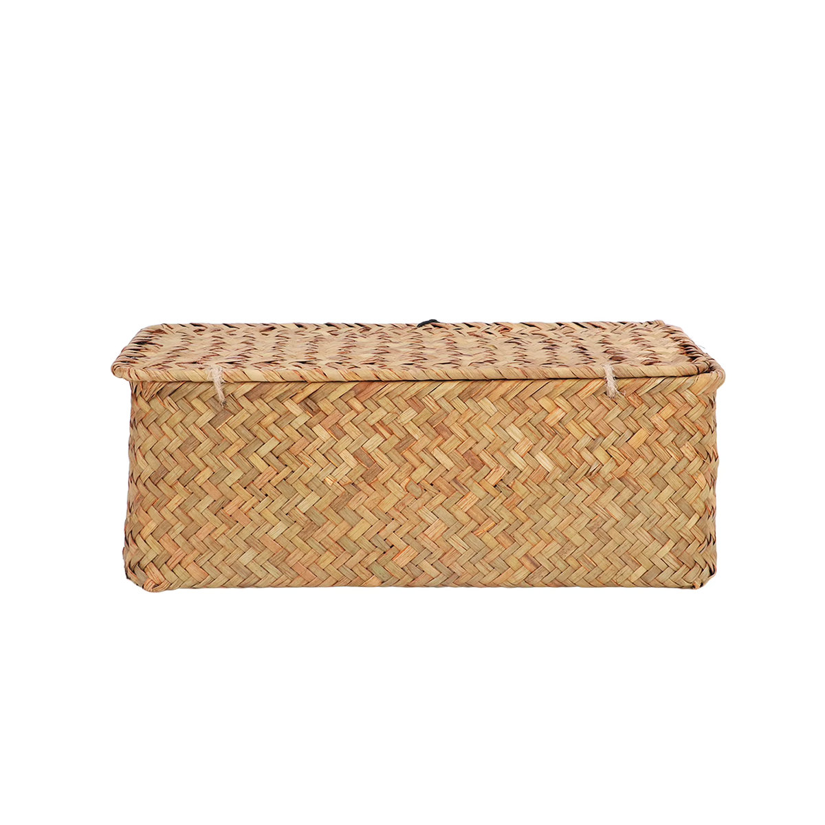 Qiilu Seegras Aufbewahrungskorb rechteckig mit Deckel, beige, skandinavischer Desktop-Organizer - Bild 4