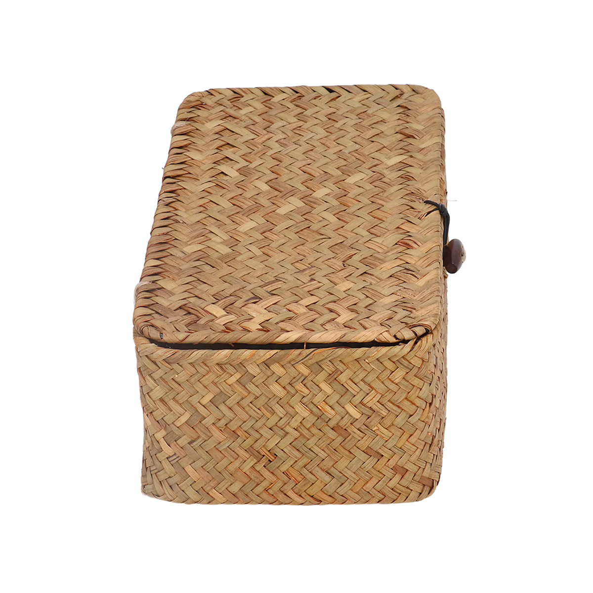 Qiilu Seegras Aufbewahrungskorb rechteckig mit Deckel, beige, skandinavischer Desktop-Organizer - Bild 5
