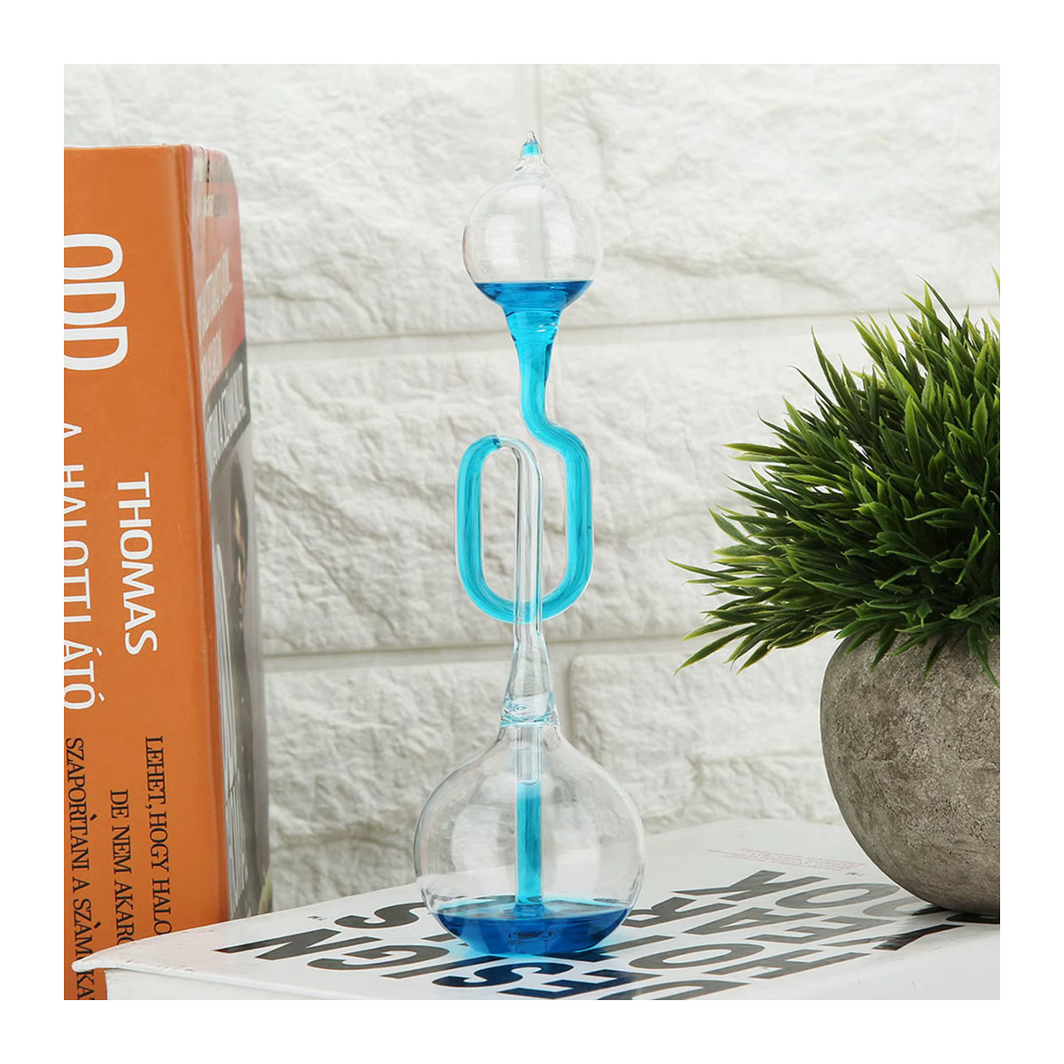 Qiilu Thermometer Spielzeug in Blau als modernes Home Ornament und Stressabbau Gadget aus Glas - Bild 2