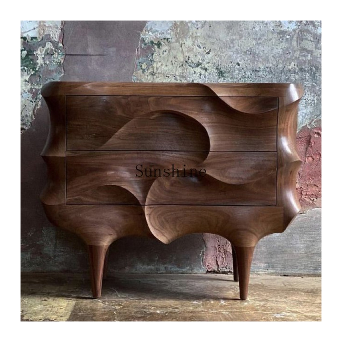 Qijinfeng Nachttisch aus Massivholz im Retro-Design, Kommode in Nussbaum Braun - Bild 1