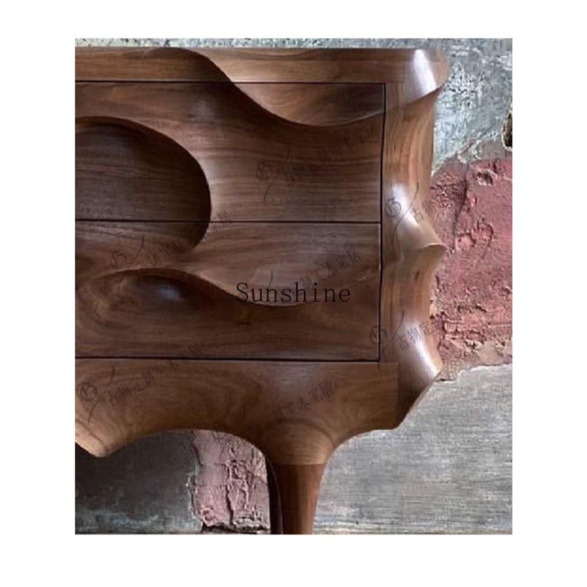 Qijinfeng Nachttisch aus Massivholz im Retro-Design, Kommode in Nussbaum Braun - Bild 4