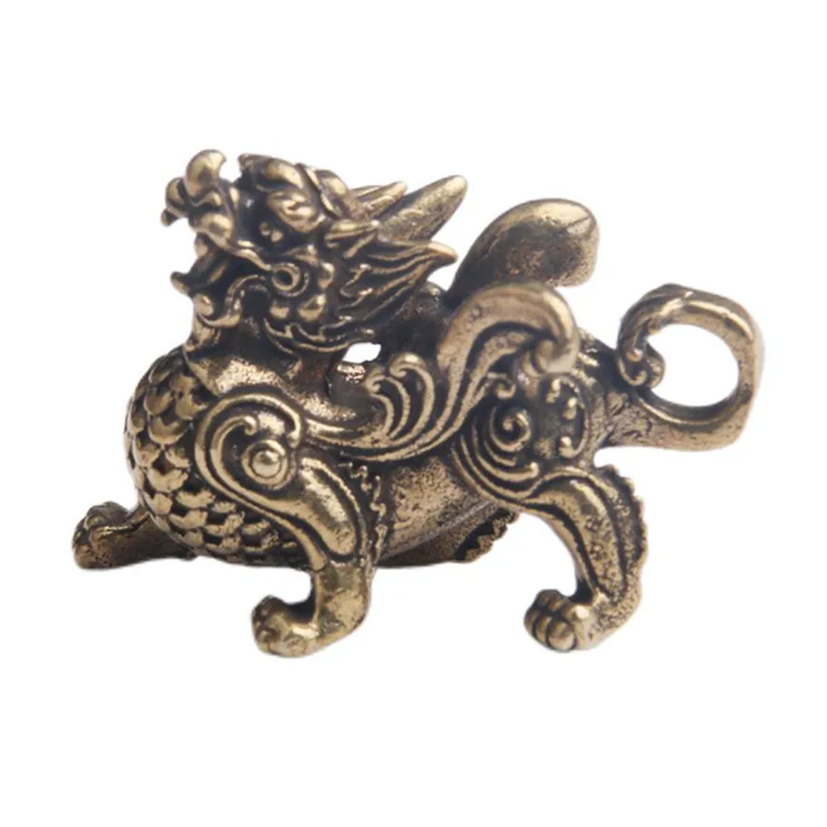 Qilin Drachen Statue aus Messing in Gold als Fengshui Ornament im chinesischen Vintage-Stil - Bild 2