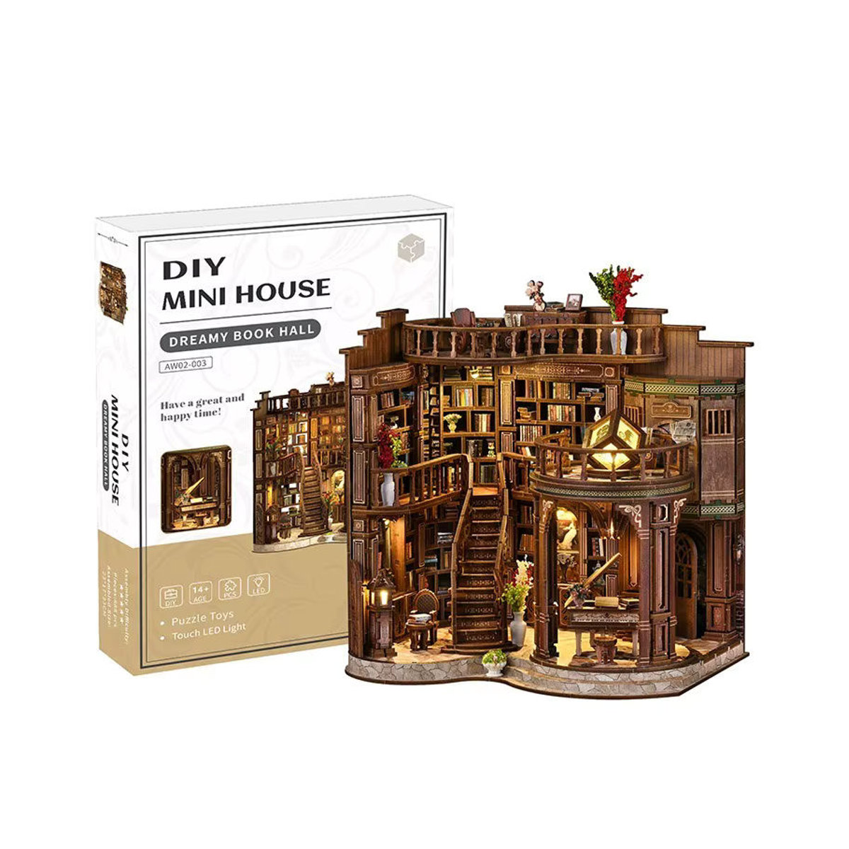 Qimeng DIY Buchhalle Retro Villa Modell aus Holz in Braun als dekorative Verzierung - Bild 2