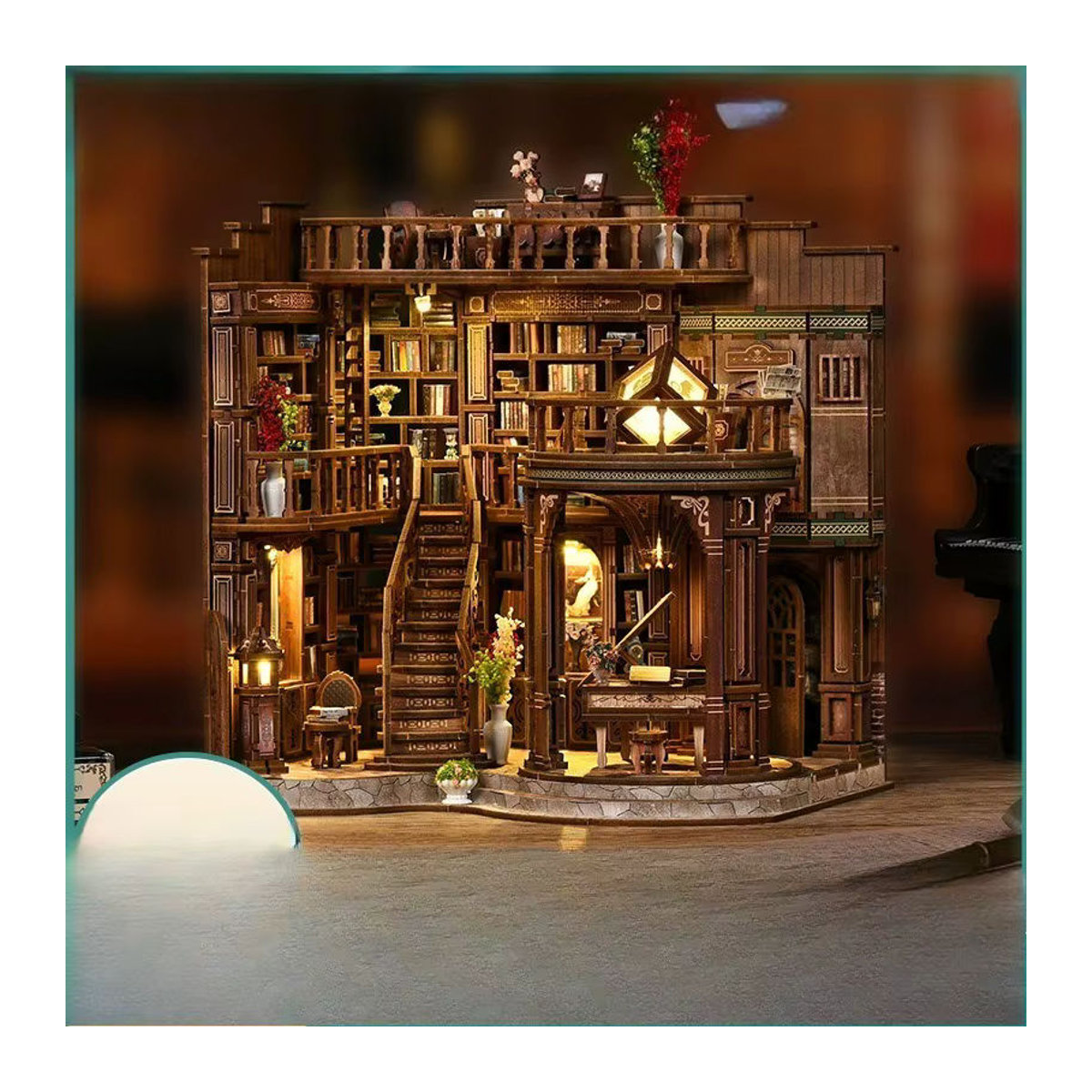 Qimeng DIY Buchhalle Retro Villa Modell aus Holz in Braun als dekorative Verzierung - Bild 3