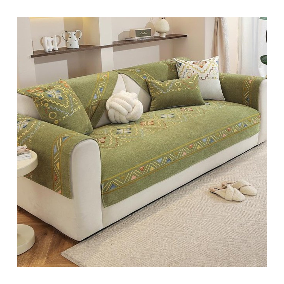 Qitian Bömisches Chenille Sofakissen mit rutschfester Abdeckung für dein Sofa, B/B/H: 70 x 70 cm - Bild 1