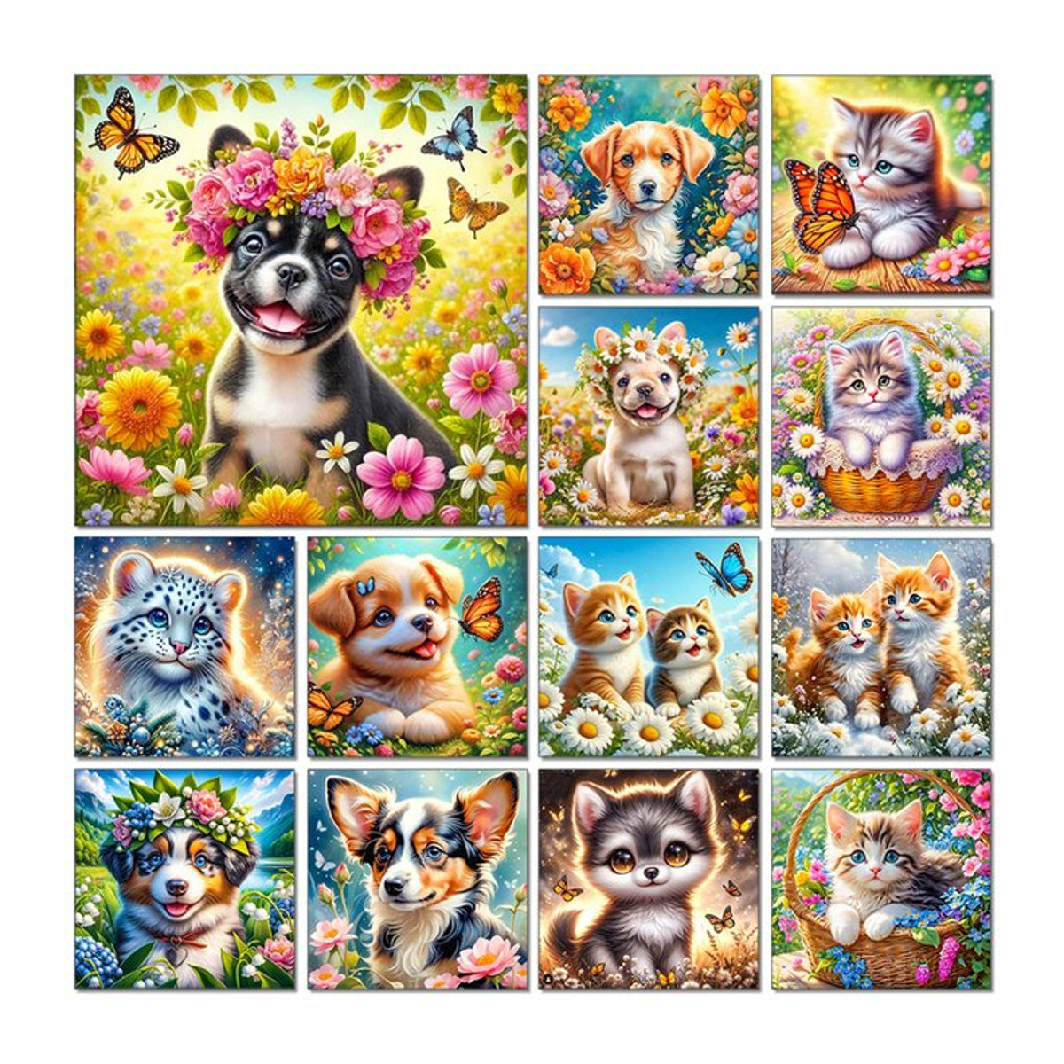 QIZITENG 5D Diamant Malerei DIY Set mit Tier-Motiven Hund Tiger Katze in Mehrfarbig - Bild 1