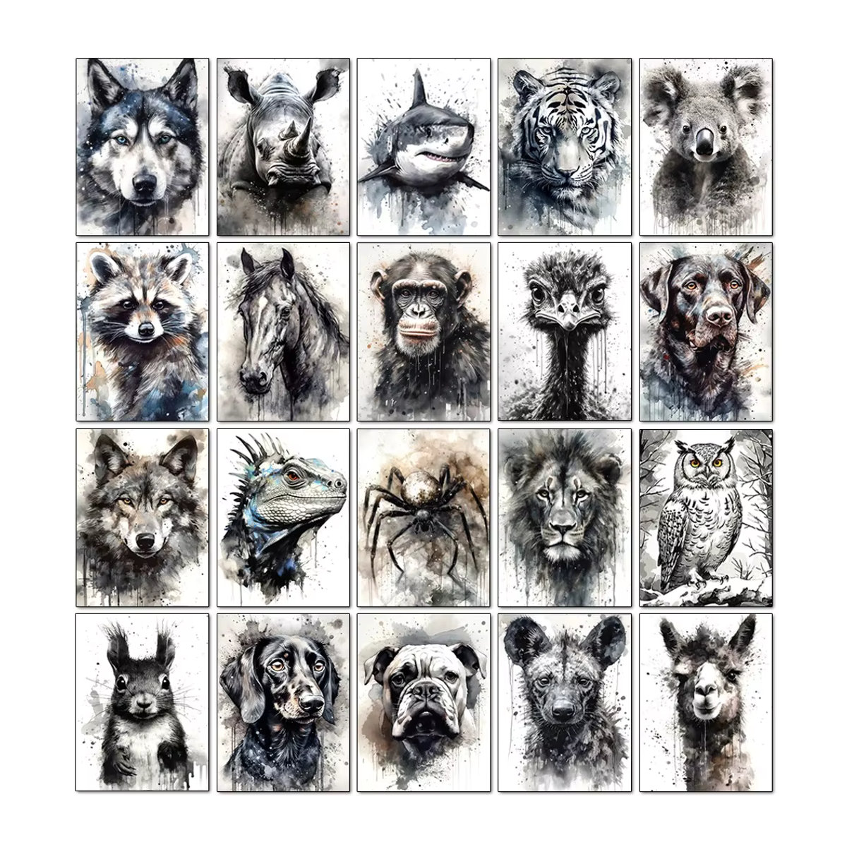 QIZITENG 5D Diamant-Malerei Hund Motiv als Mosaik-Stickerei Set in Schwarz-Weiß für moderne Wanddekoration - Bild 2