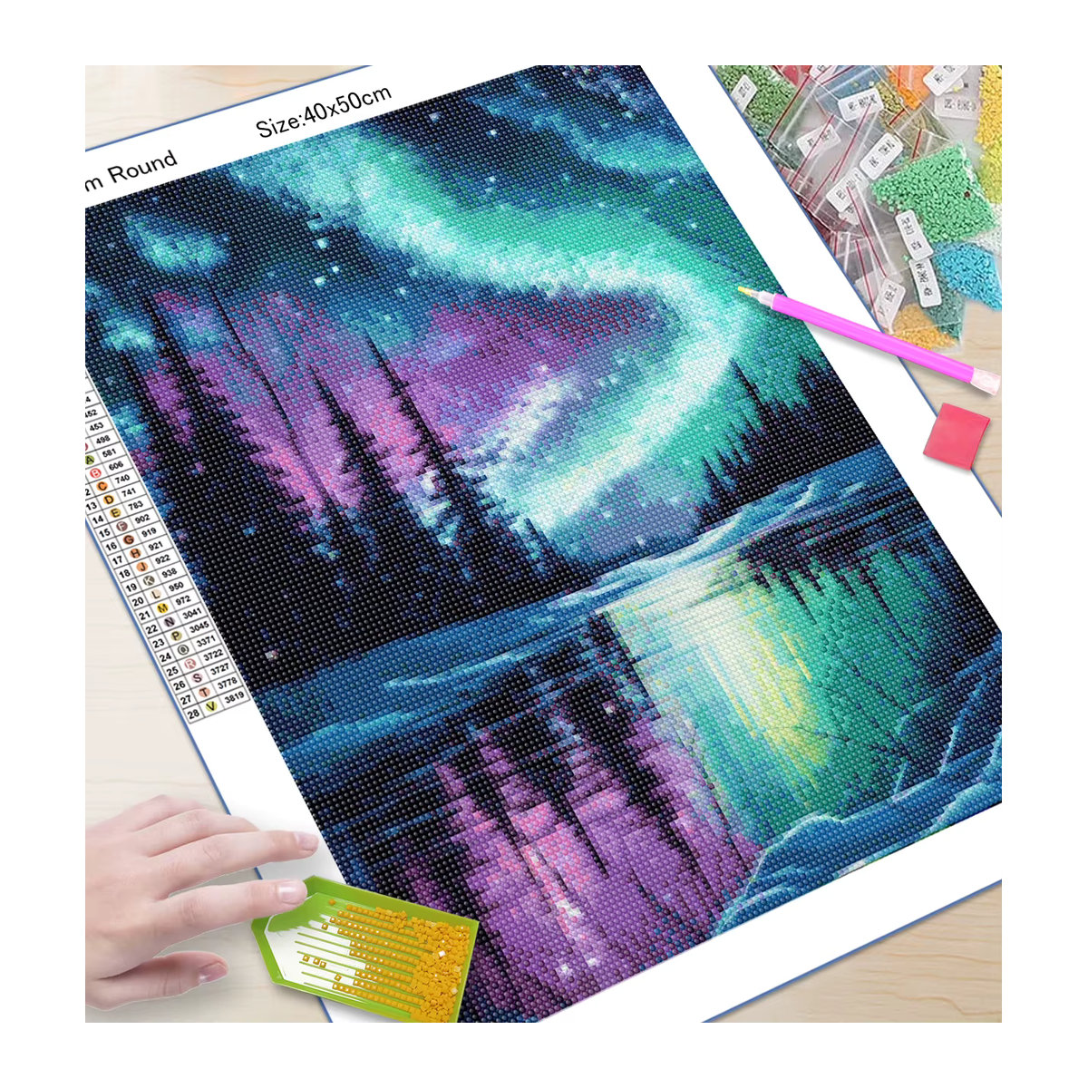 QIZITENG 5D Diamant Malerei Set Aurora Landschaft Mosaik Stickerei mit Vollrunden Strass Steinen in Mehrfarbig - Bild 2