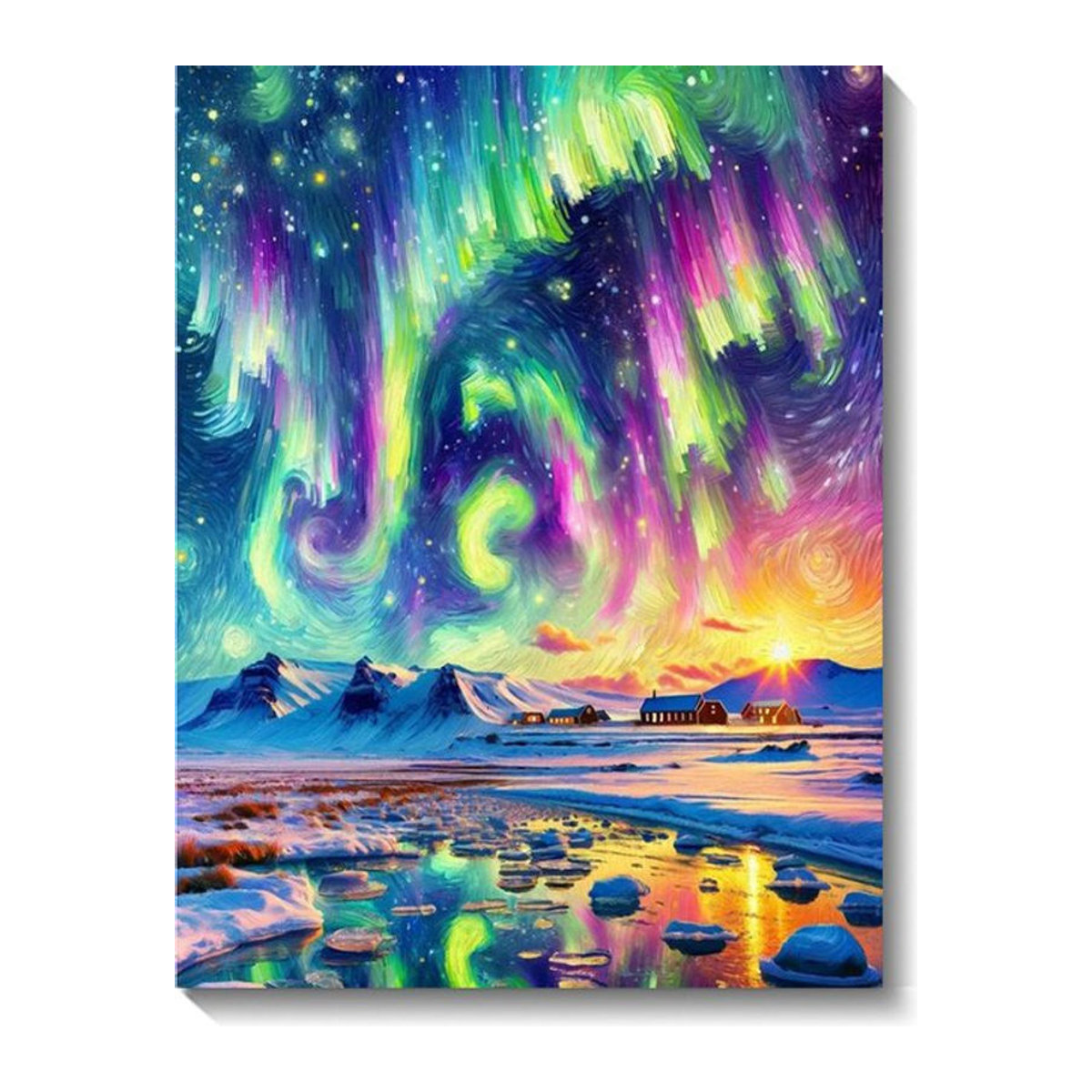 QIZITENG 5D Diamant-Malerei-Set Aurora-Schloss Landschaft als rundes Diamant-Mosaik in Mehrfarbig zur Wanddekoration - Bild 1