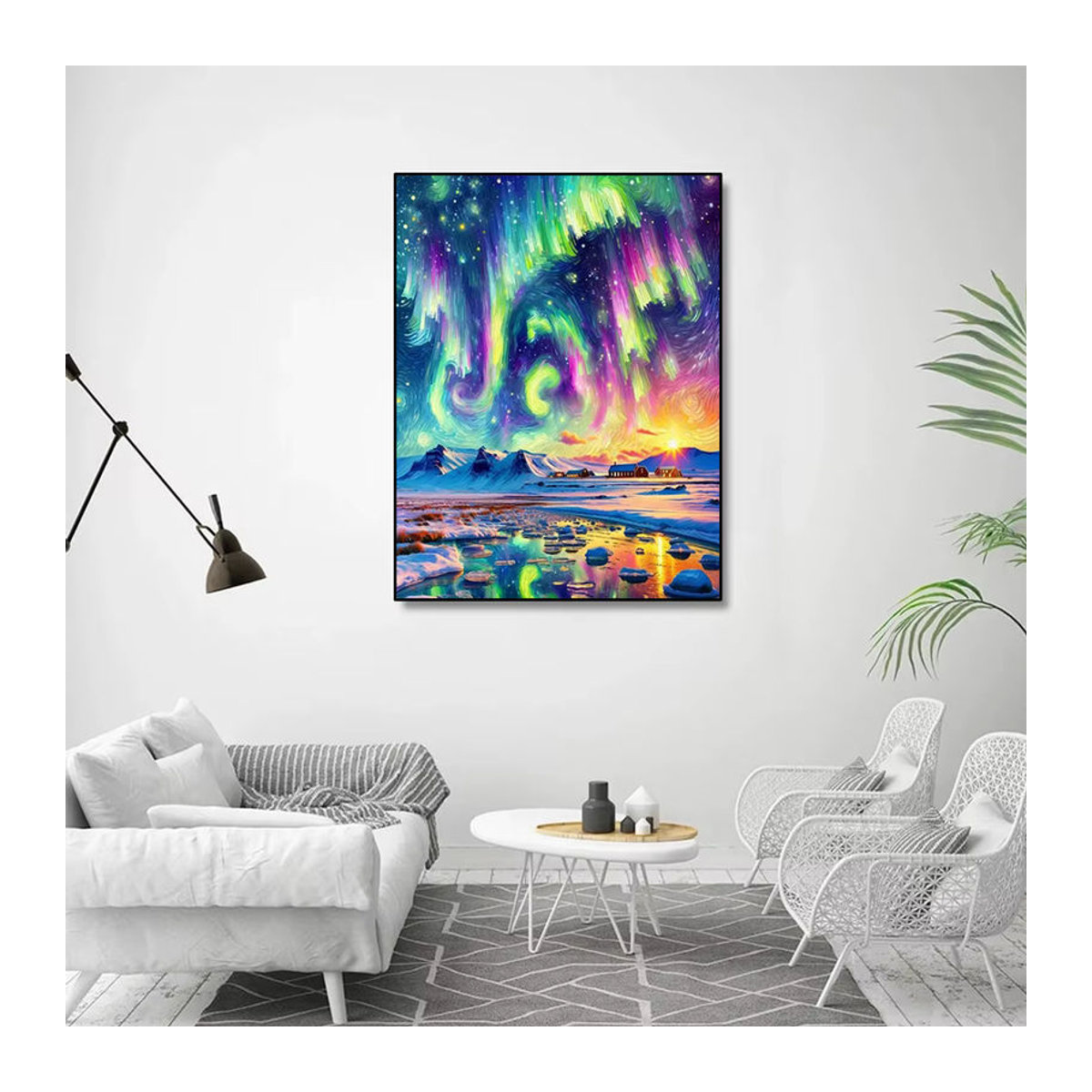 QIZITENG 5D Diamant-Malerei-Set Aurora-Schloss Landschaft als rundes Diamant-Mosaik in Mehrfarbig zur Wanddekoration - Bild 2