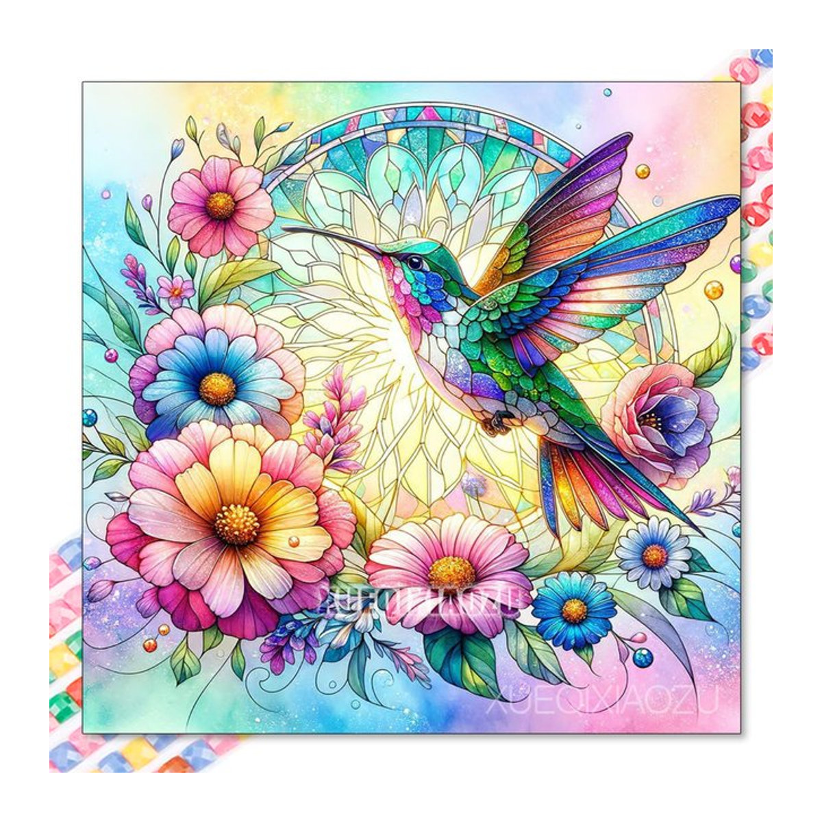 QIZITENG 5D Diamant-Malerei-Set mit Libelle und Kolibri, DIY Strass-Kunst in Mehrfarbig für die Wanddekoration - Bild 1