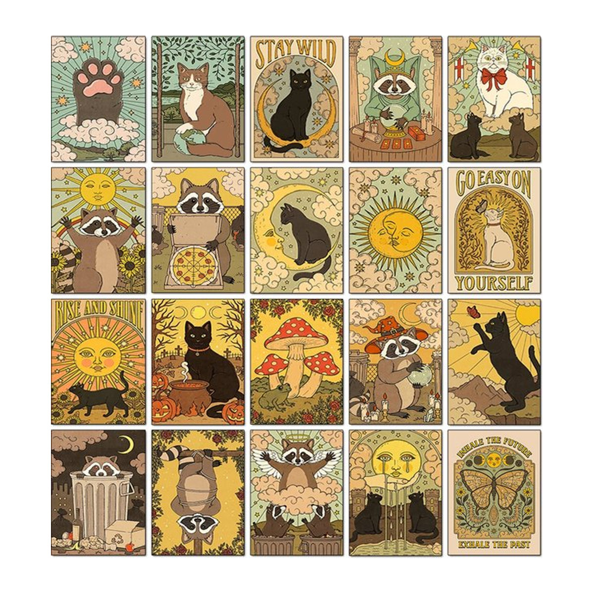 QIZITENG 5D Diamantmalerei Tarotkarten Katze und Waschbär Mosaik Kunst Set in Mehrfarbig für Wandmontage - Bild 1