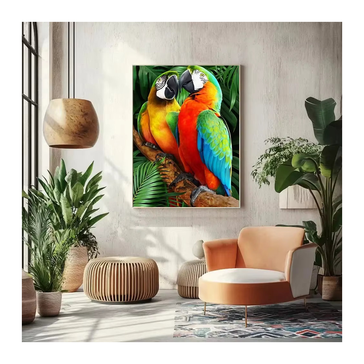 QIZITENG 5D DIY Diamant Malerei Set Papagei Motiv mit runden Steinen in Mehrfarbig als Wandmontage Stickerei Kit - Bild 2