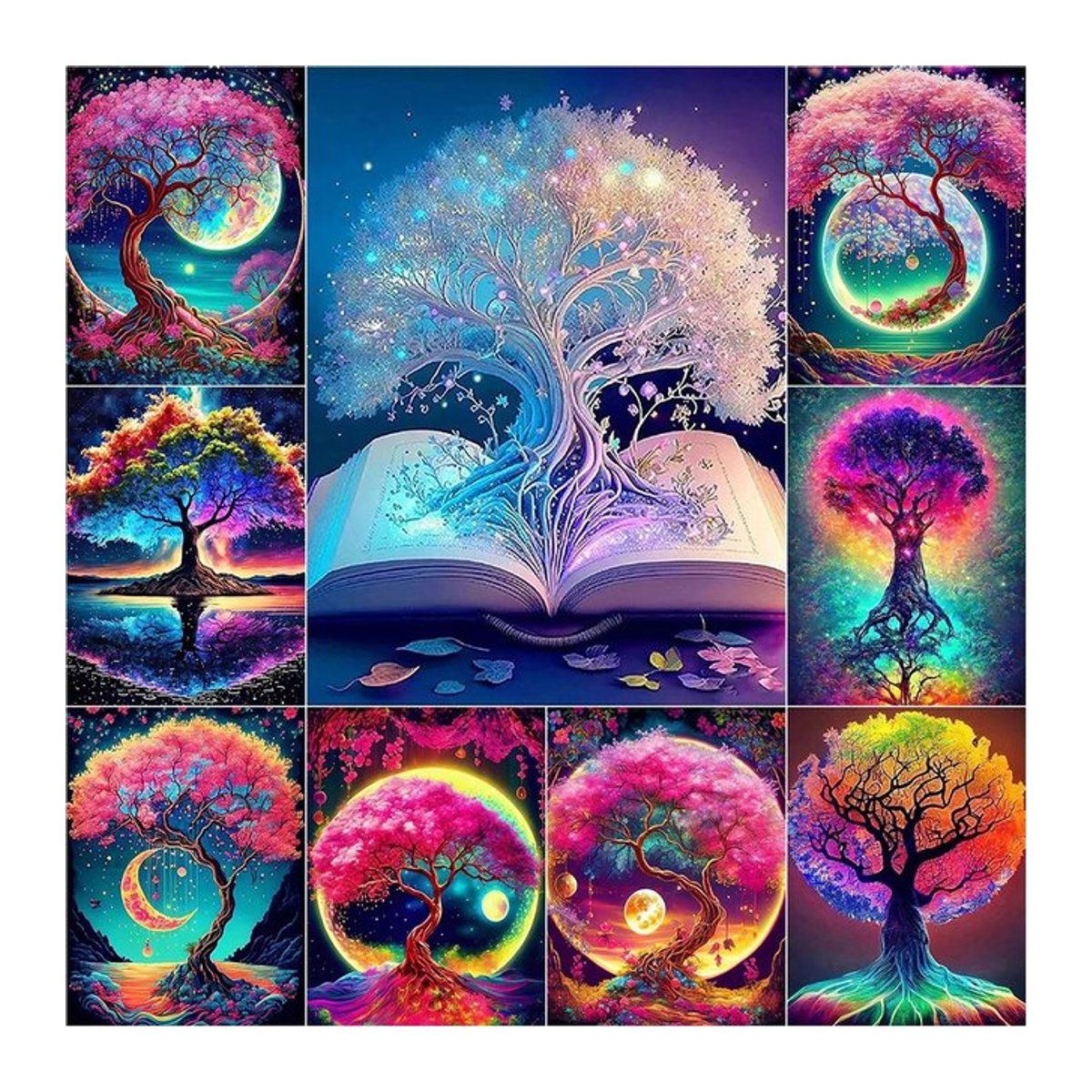 QIZITENG 5D DIY Diamantmalerei Mond und Baum Landschaft als Mosaik-Stickerei in Mehrfarbig zur Wandmontage - Bild 1
