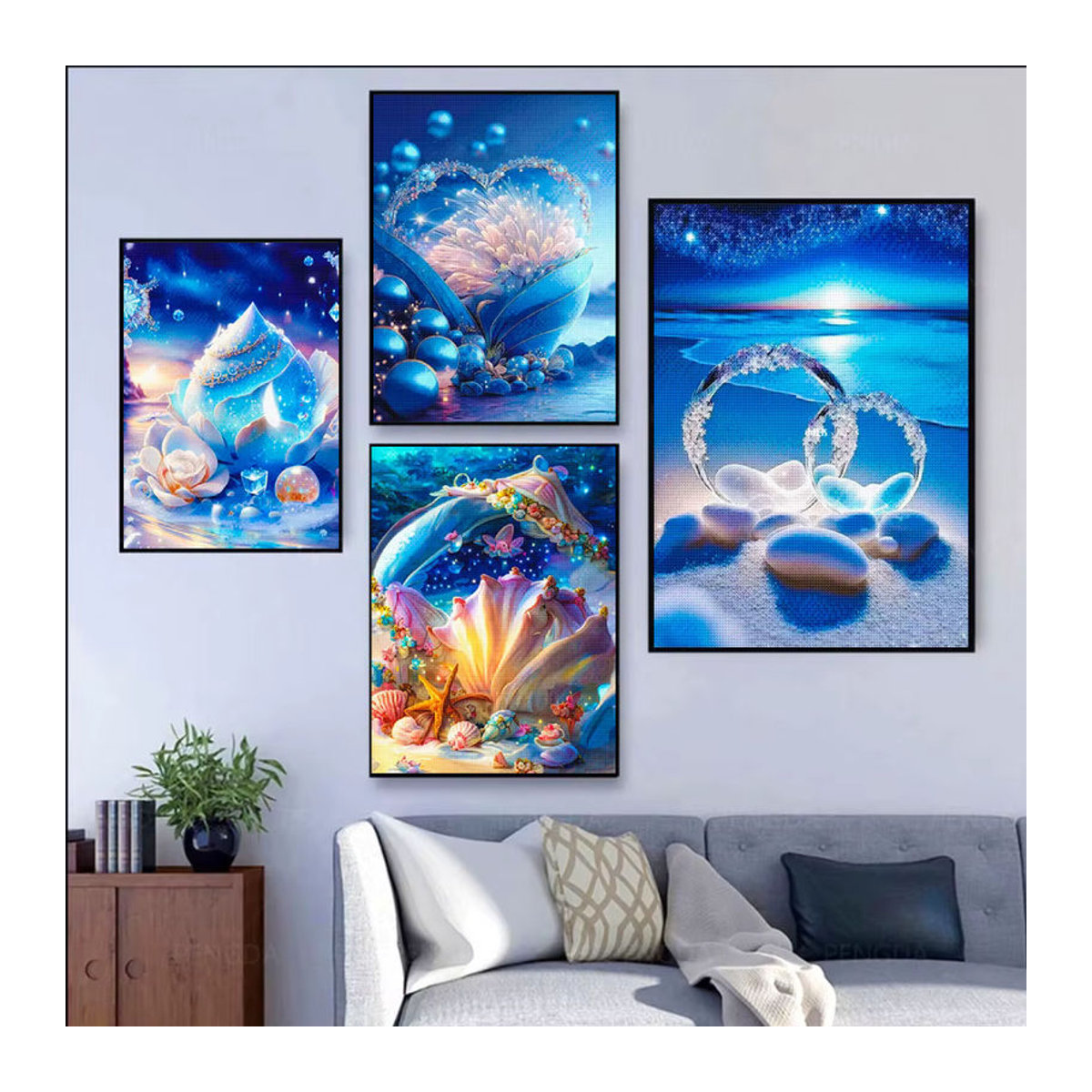 QIZITENG 5D DIY Diamantmalerei Set Meerlandschaft mit Muscheln und Strand, Mehrfarbiges Mosaik-Stickerei Set zur Wanddekoration - Bild 2