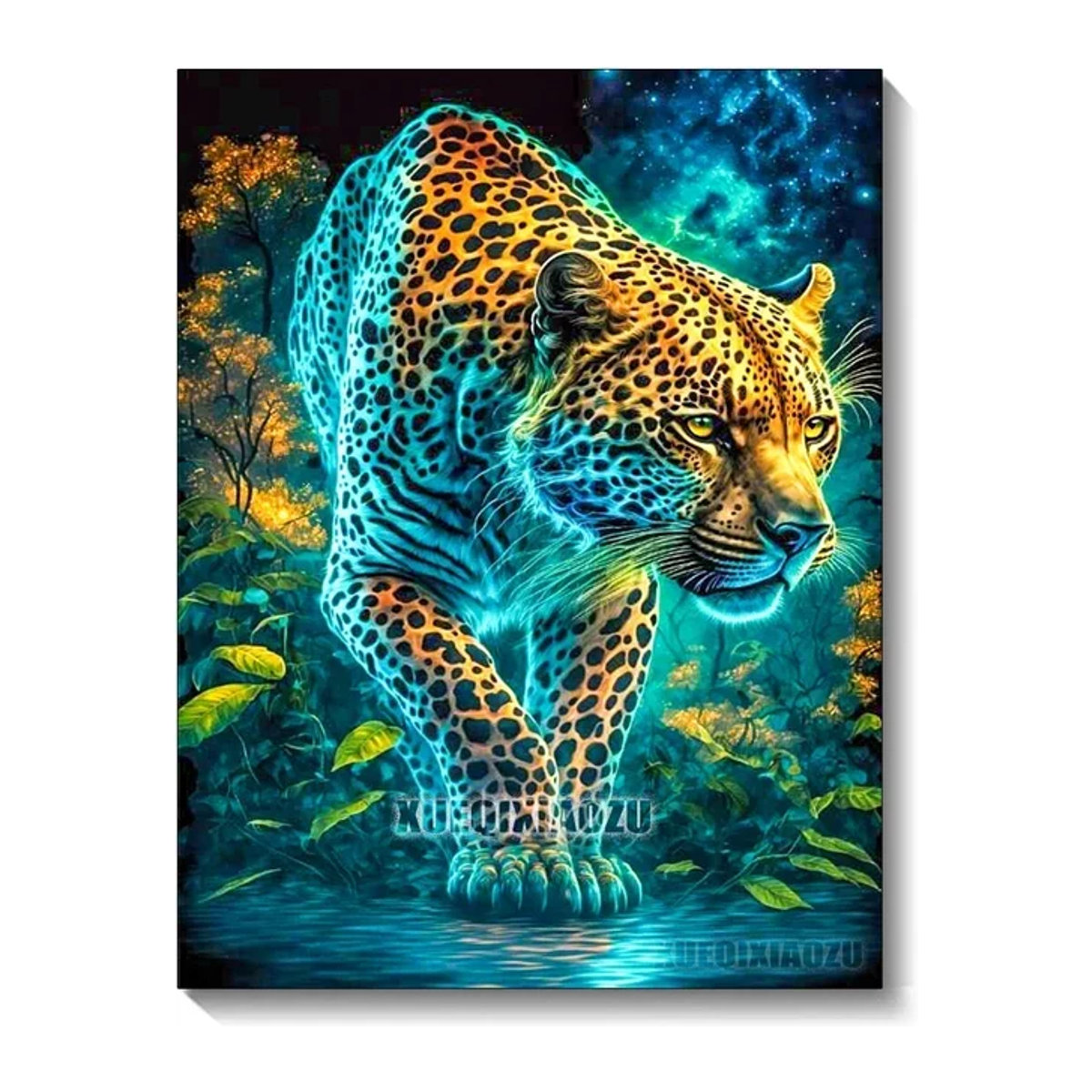 QIZITENG Diamant-Malerei-Set mit Leopardenmuster für Erwachsene, 5D Mosaik-DIY-Set in Mehrfarbig, runde Wanddekoration - Bild 1