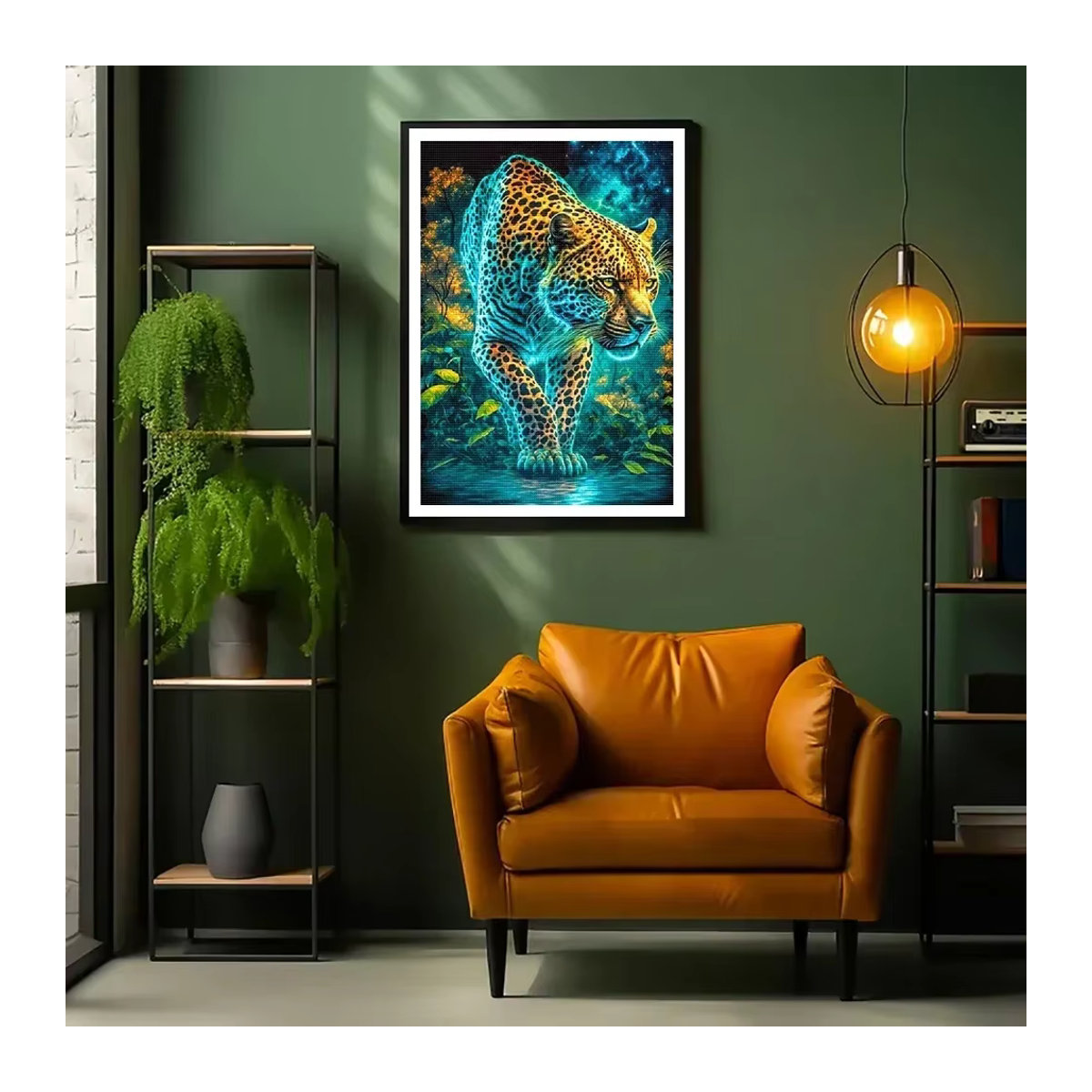 QIZITENG Diamant-Malerei-Set mit Leopardenmuster für Erwachsene, 5D Mosaik-DIY-Set in Mehrfarbig, runde Wanddekoration - Bild 3
