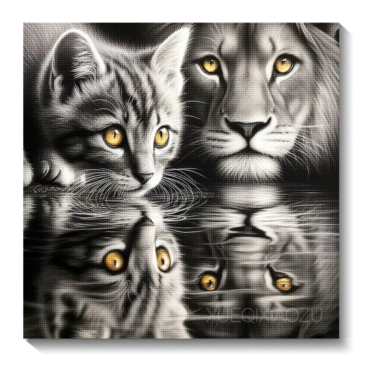 QIZITENG Diamantmalerei Katze und Löwe DIY Mosaik Stickerei in Schwarz-Weiß als moderne Wanddekoration - Bild 1