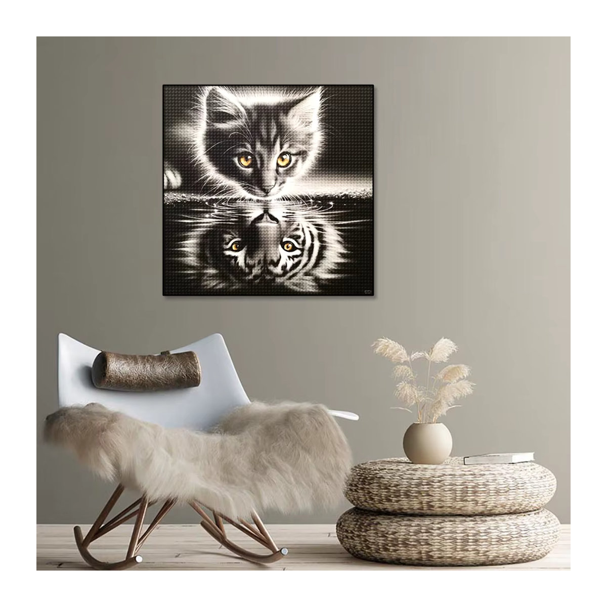 QIZITENG Diamantmalerei Katze und Löwe DIY Mosaik Stickerei in Schwarz-Weiß als moderne Wanddekoration - Bild 3