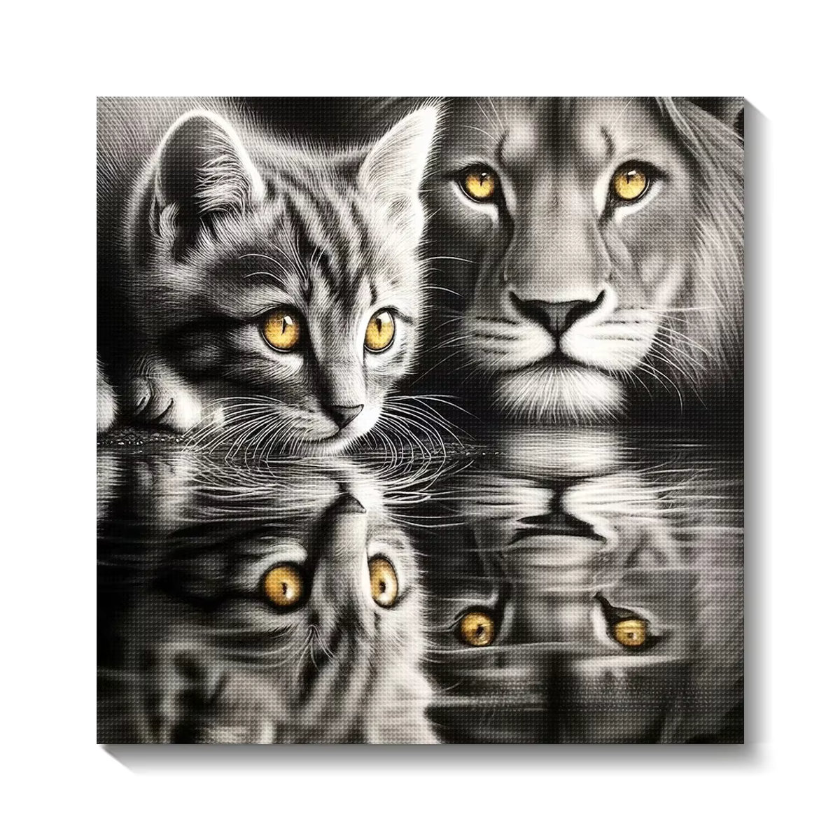 QIZITENG Diamantmalerei Katze und Löwe DIY Mosaik Stickerei in Schwarz-Weiß als moderne Wanddekoration - Bild 5