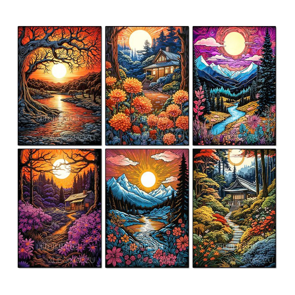 QIZITENG Diamantmalerei Set Landschaft Sonnenuntergang als DIY Mosaik Stickerei in Mehrfarbig, B/H: 40 x 30 cm - Bild 1