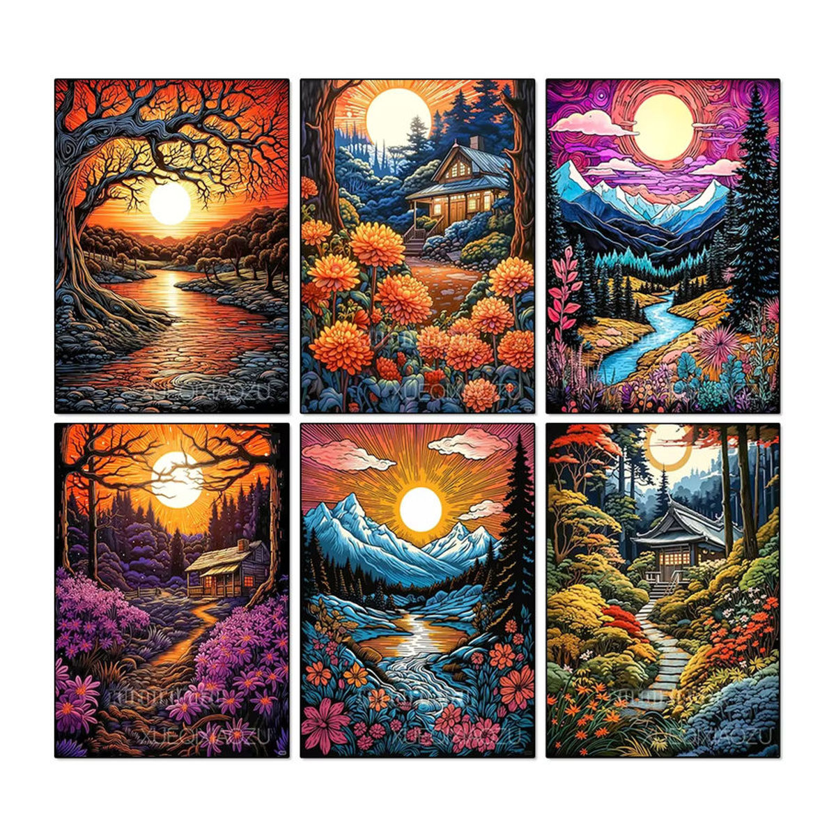 QIZITENG Diamantmalerei Set Landschaft Sonnenuntergang als DIY Mosaik Stickerei in Mehrfarbig, B/H: 40 x 30 cm - Bild 2