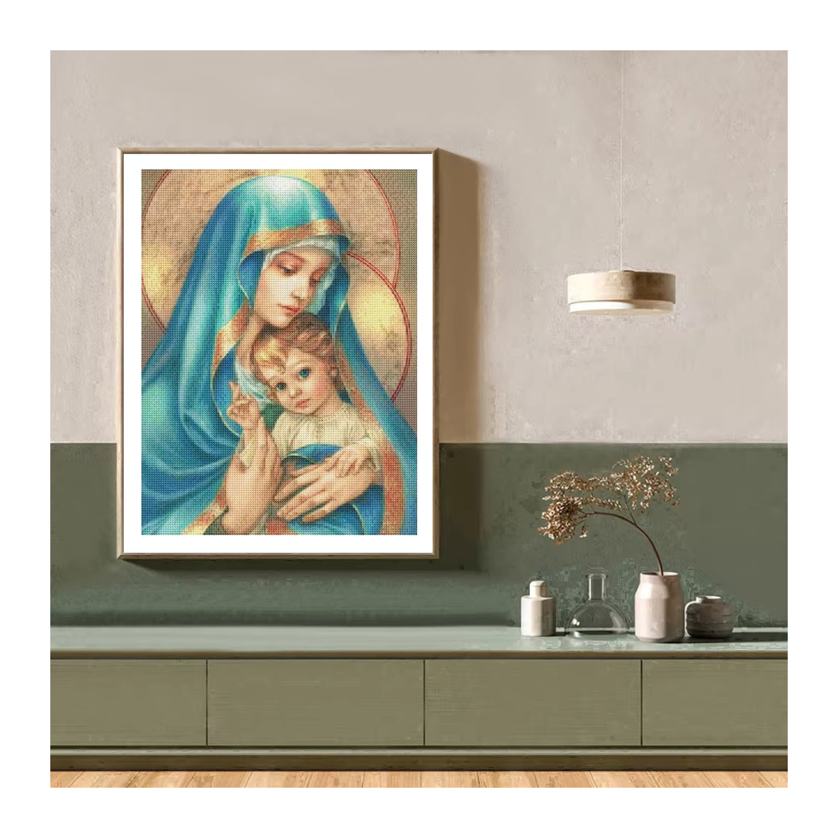 QIZITENG Diamantmalerei Set Madonna Jesus Porträt als DIY Kreuzstich Kunstwerk in Mehrfarbig - Bild 3