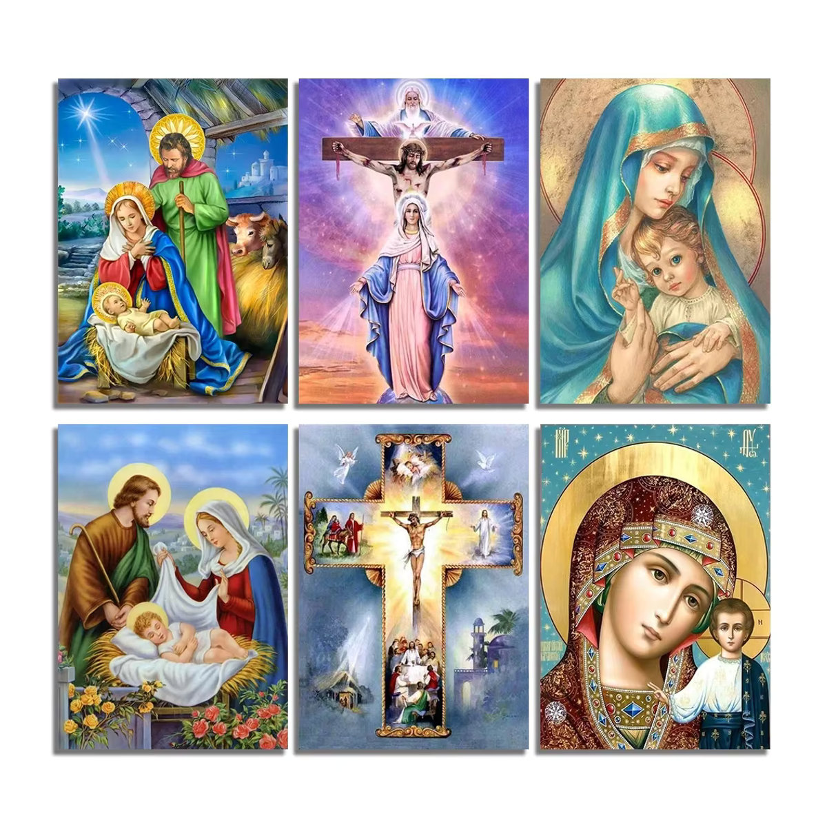 QIZITENG Diamantmalerei Set Madonna Jesus Porträt als DIY Kreuzstich Kunstwerk in Mehrfarbig - Bild 5