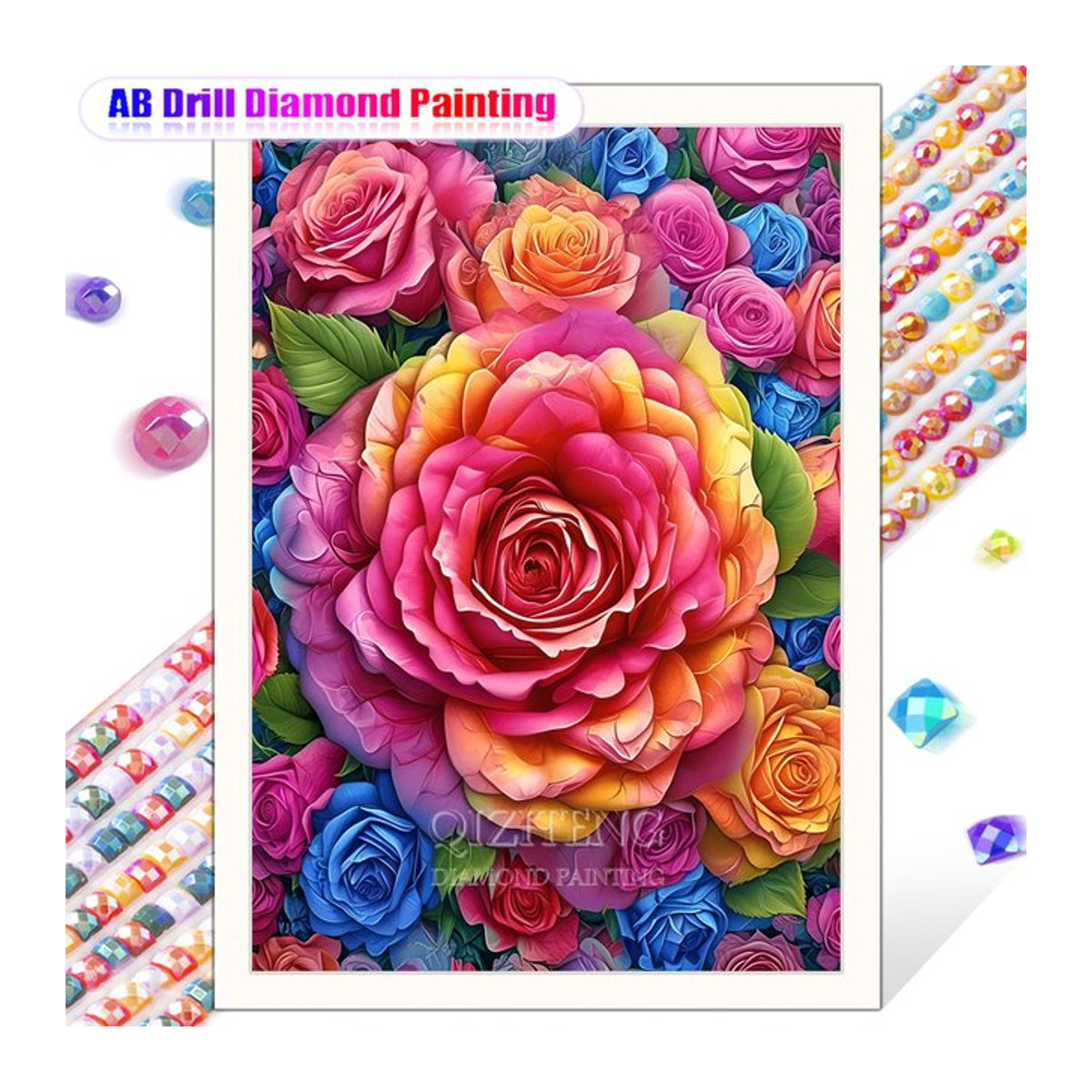 QIZITENG Diamond Painting Rose Blume DIY Mosaik Stickerei mit runden Steinen in Mehrfarbig, B/H: 30 x 30 cm - Bild 1