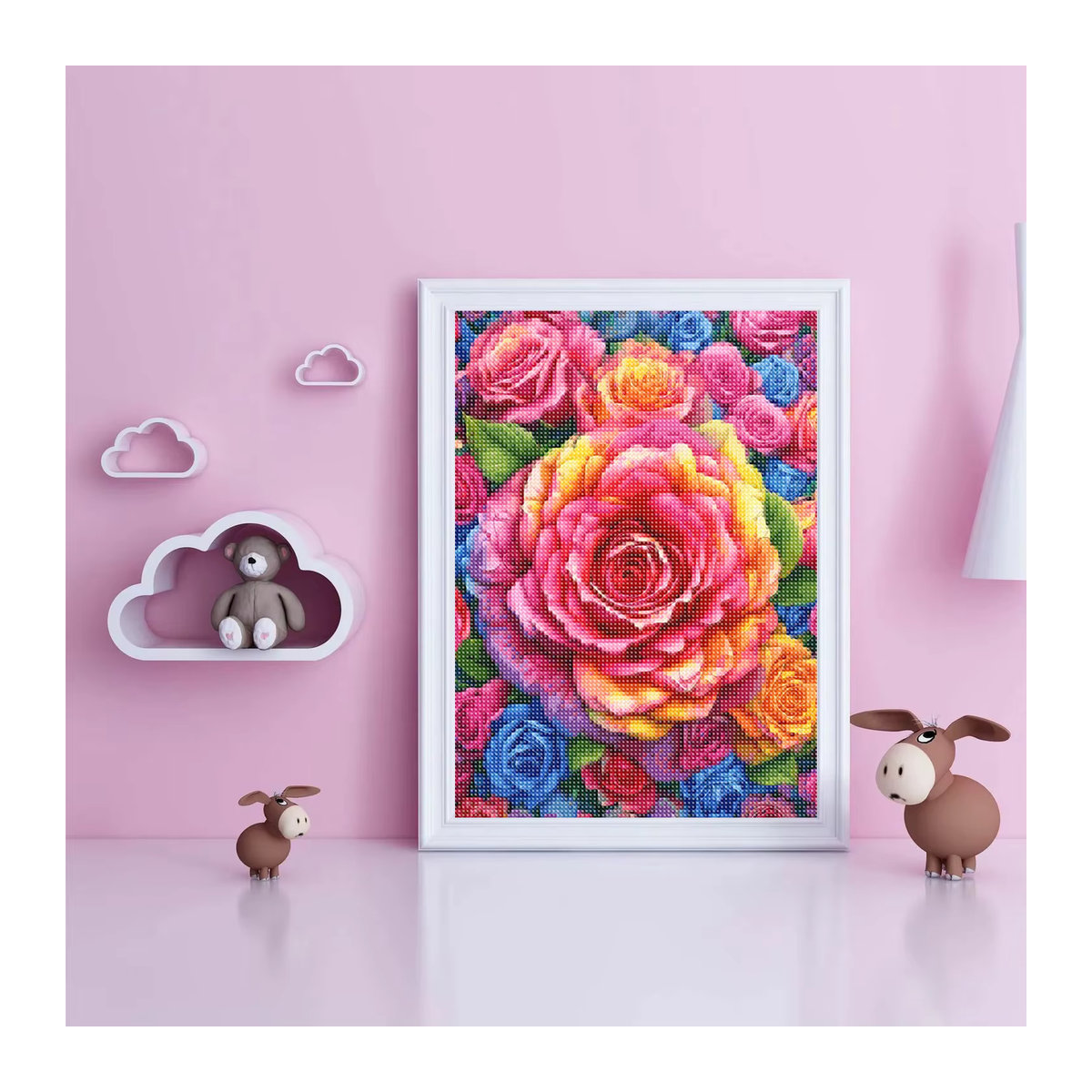 QIZITENG Diamond Painting Rose Blume DIY Mosaik Stickerei mit runden Steinen in Mehrfarbig, B/H: 30 x 30 cm - Bild 2