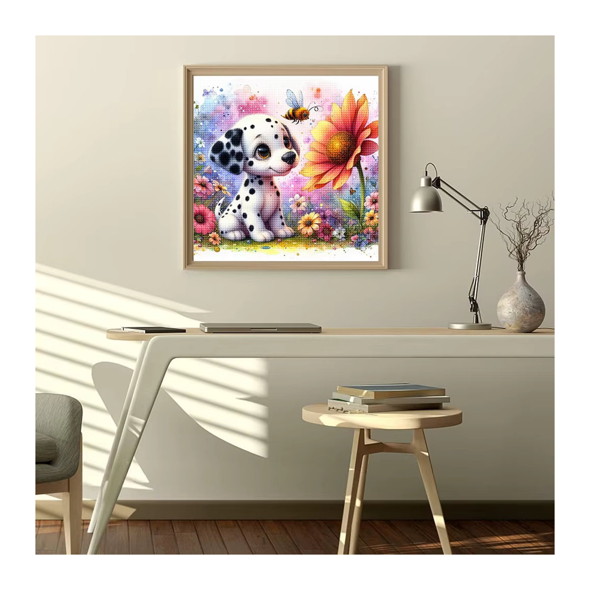 QIZITENG Diamond Painting Set Gefleckter Hund und Blume 5D DIY Mosaik Stickerei Mehrfarbig Wandmontiert - Bild 2