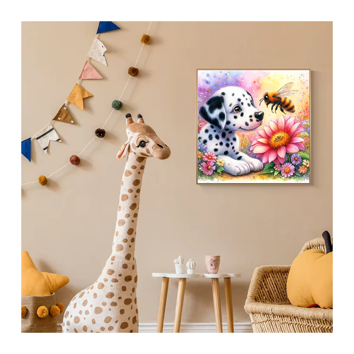 QIZITENG Diamond Painting Set Gefleckter Hund und Blume 5D DIY Mosaik Stickerei Mehrfarbig Wandmontiert - Bild 3