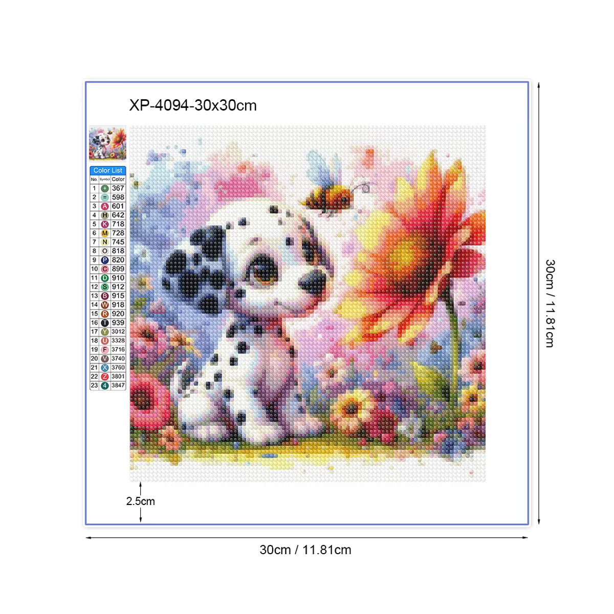 QIZITENG Diamond Painting Set Gefleckter Hund und Blume 5D DIY Mosaik Stickerei Mehrfarbig Wandmontiert - Bild 4