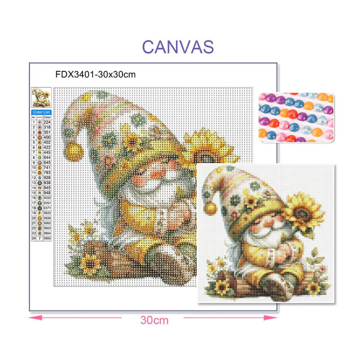 QIZITENG Diamond Painting Set mit niedlichen Obst-Gnom Motiven, 5D DIY Kreuzstich Kit mit runden Steinen, mehrfarbig - Bild 3