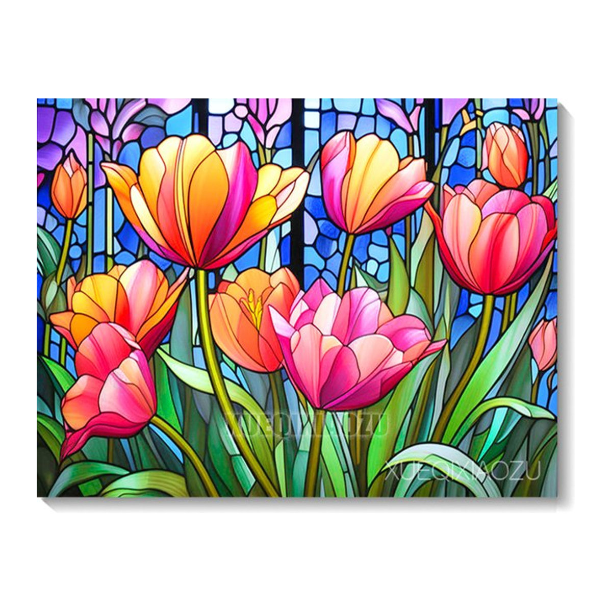 QIZITENG Diamond Painting Set Tulpen und Rosen Bouquet als Mosaik Kreuzstich Kit in Mehrfarbig zur Wandmontage - Bild 1
