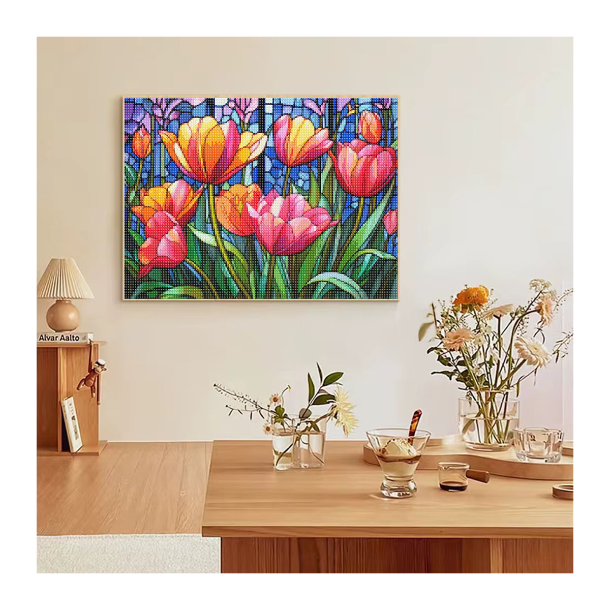 QIZITENG Diamond Painting Set Tulpen und Rosen Bouquet als Mosaik Kreuzstich Kit in Mehrfarbig zur Wandmontage - Bild 2