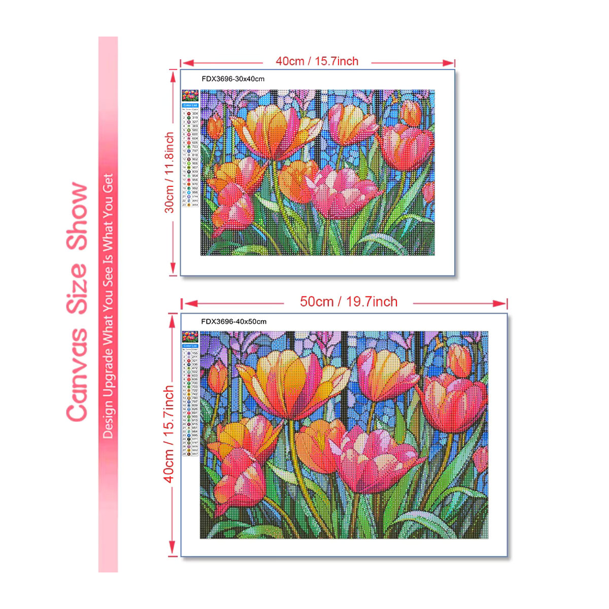 QIZITENG Diamond Painting Set Tulpen und Rosen Bouquet als Mosaik Kreuzstich Kit in Mehrfarbig zur Wandmontage - Bild 3