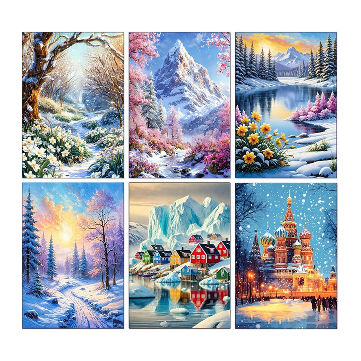 QIZITENG Diamond Painting Winter Schnee Szene Berg Wald Landschaft Mosaik Set mehrfarbig - Bild 1