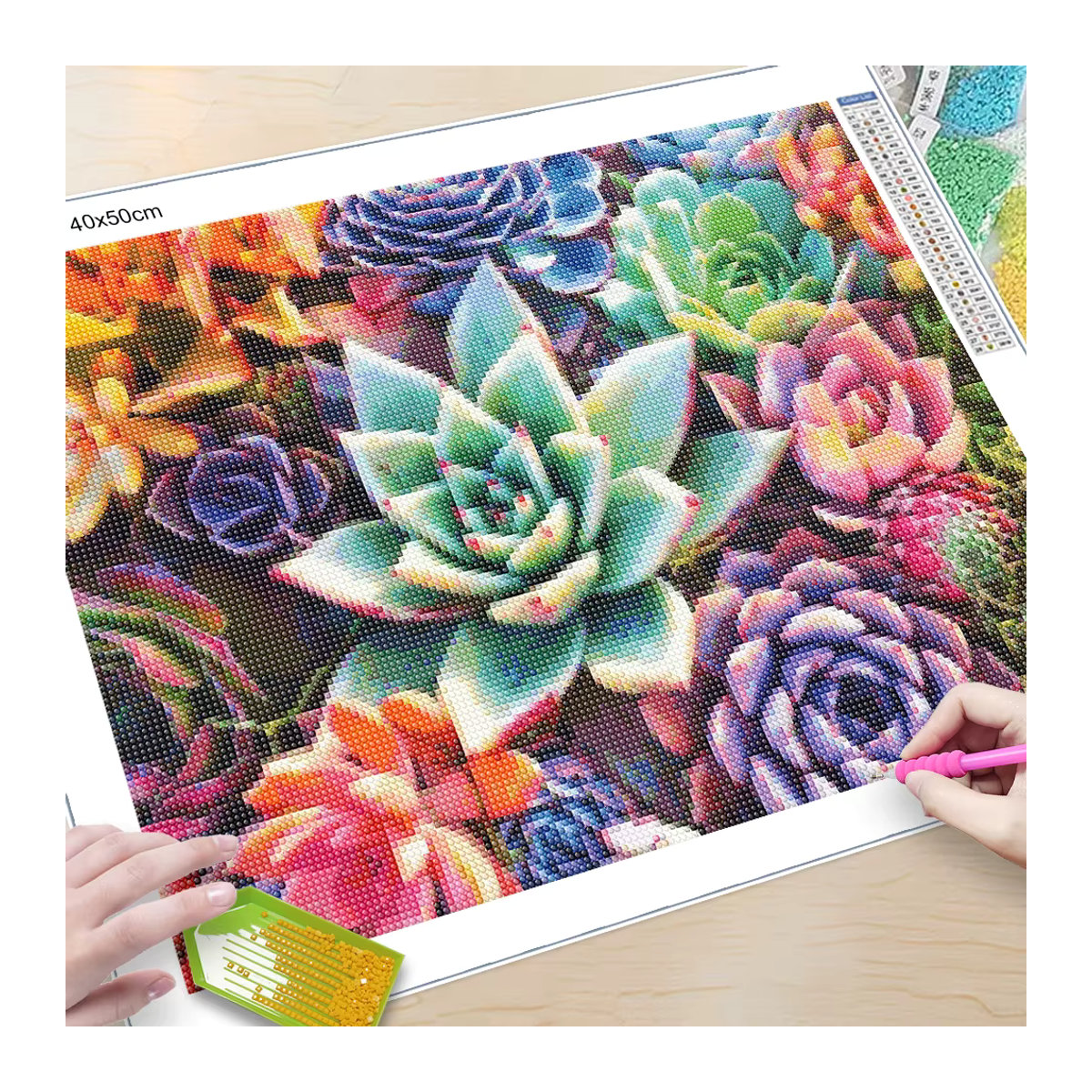 QIZITENG DIY 5D Diamantmalerei Set mit bunten Blumen als Wanddeko und Stickerei Kit mit runden Steinen - Bild 2