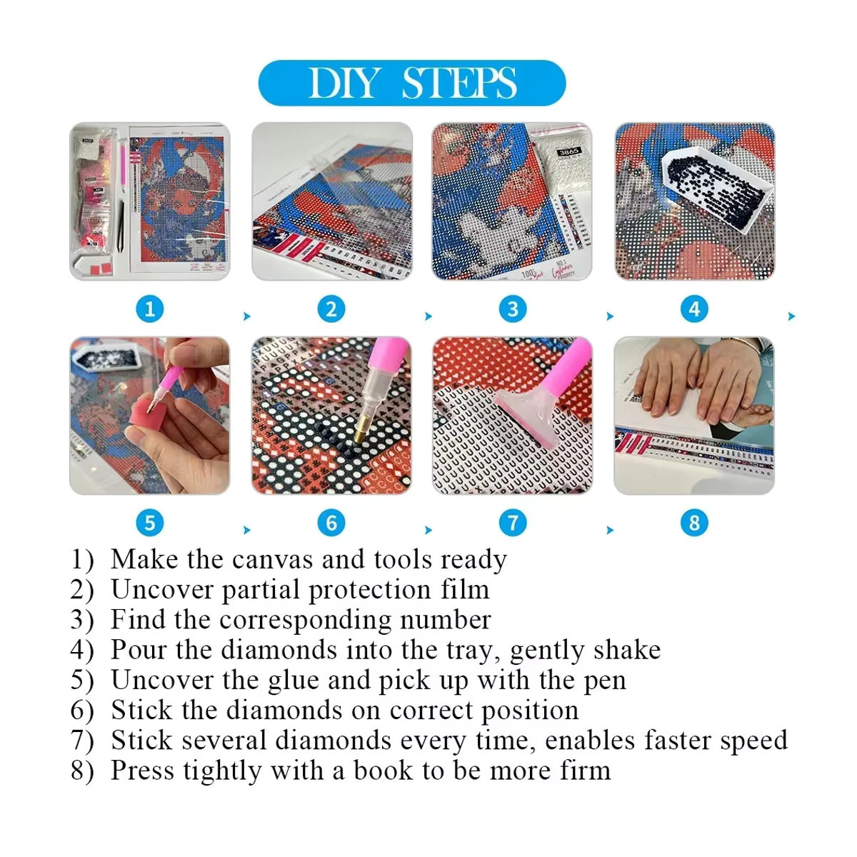QIZITENG DIY 5D Diamantmalerei Set mit bunten Blumen als Wanddeko und Stickerei Kit mit runden Steinen - Bild 4