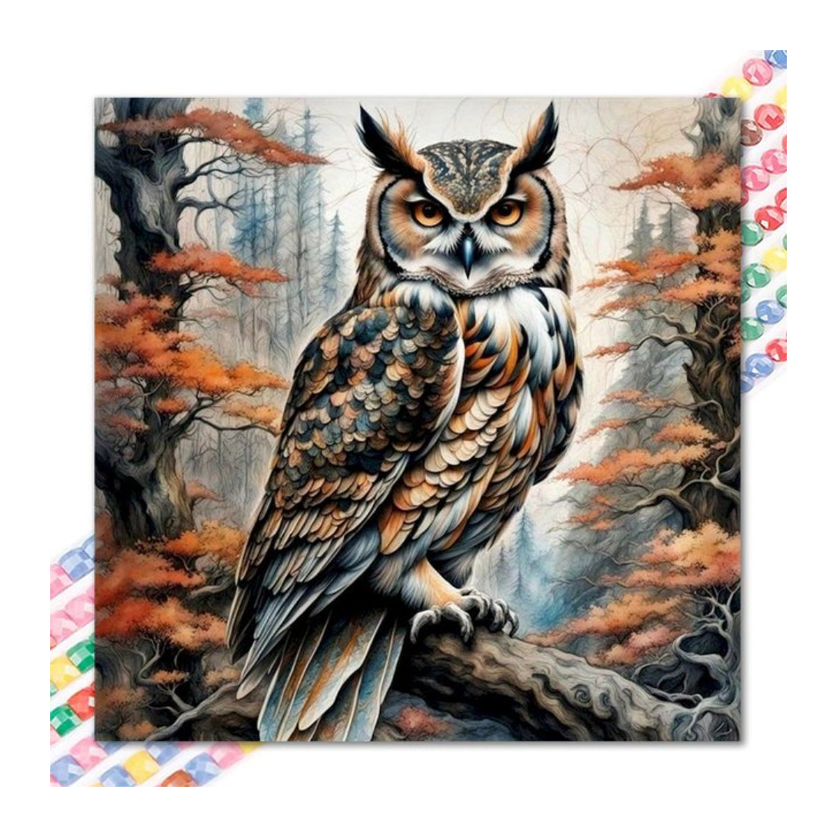 QIZITENG DIY Diamantmosaik Eulen Stickerei Set mit runden Steinen in Mehrfarbig - Bild 1