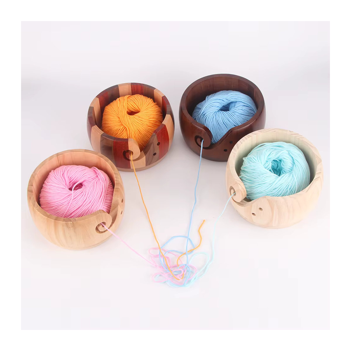 QJH DIY Holz-Garnschale rund, minimalistischer Garn-Organizer und Aufbewahrungsbox für Strickwolle, mehrfarbig - Bild 2