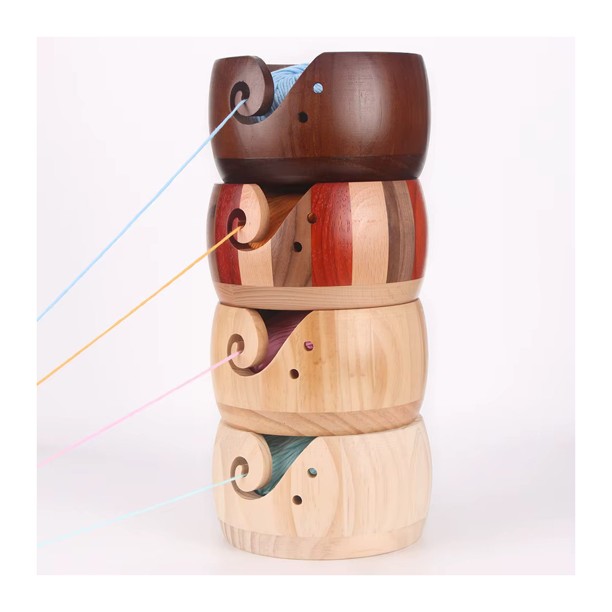 QJH DIY Holz-Garnschale rund, minimalistischer Garn-Organizer und Aufbewahrungsbox für Strickwolle, mehrfarbig - Bild 3