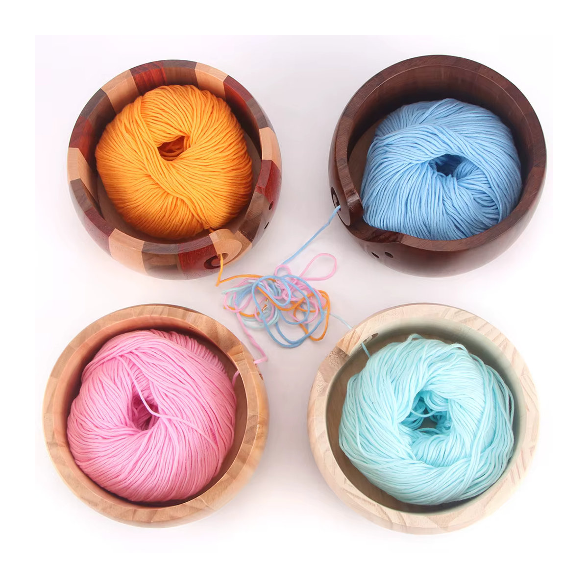 QJH DIY Holz-Garnschale rund, minimalistischer Garn-Organizer und Aufbewahrungsbox für Strickwolle, mehrfarbig - Bild 5