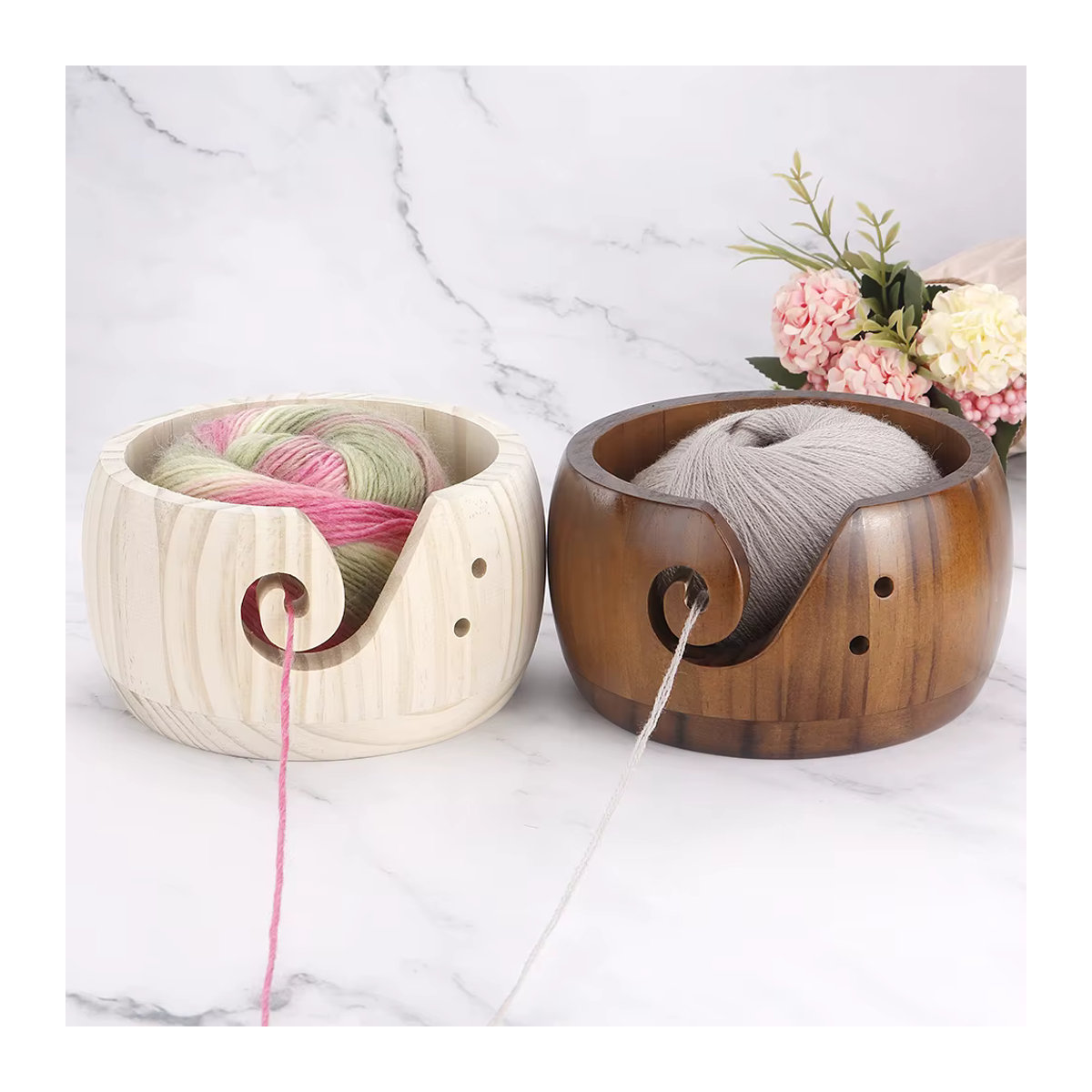 QJH DIY Holz-Garnschale rund, minimalistischer Garn-Organizer und Aufbewahrungsbox für Strickwolle, mehrfarbig - Bild 6