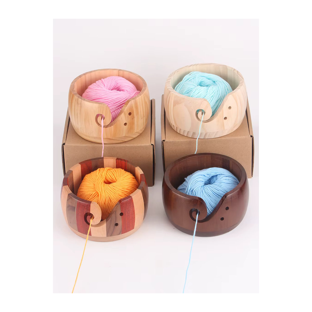 QJH DIY Holz-Garnschale rund, minimalistischer Garn-Organizer und Aufbewahrungsbox für Strickwolle, mehrfarbig - Bild 7