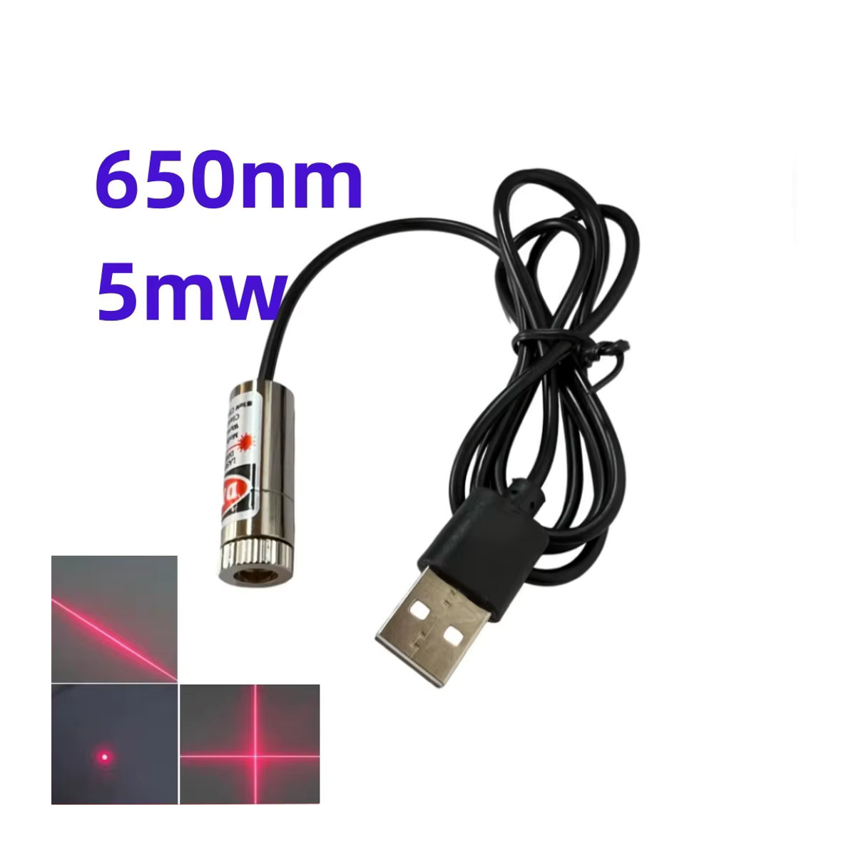 QSZNTEC Industrielles Lasermodul mit einstellbarem Fokus, Roter Diodenlaser 650nm, 5mW, Kupfer-Positionierungskopf mit USB-Kabel, Farbe: Rot/Silber - Bild 3
