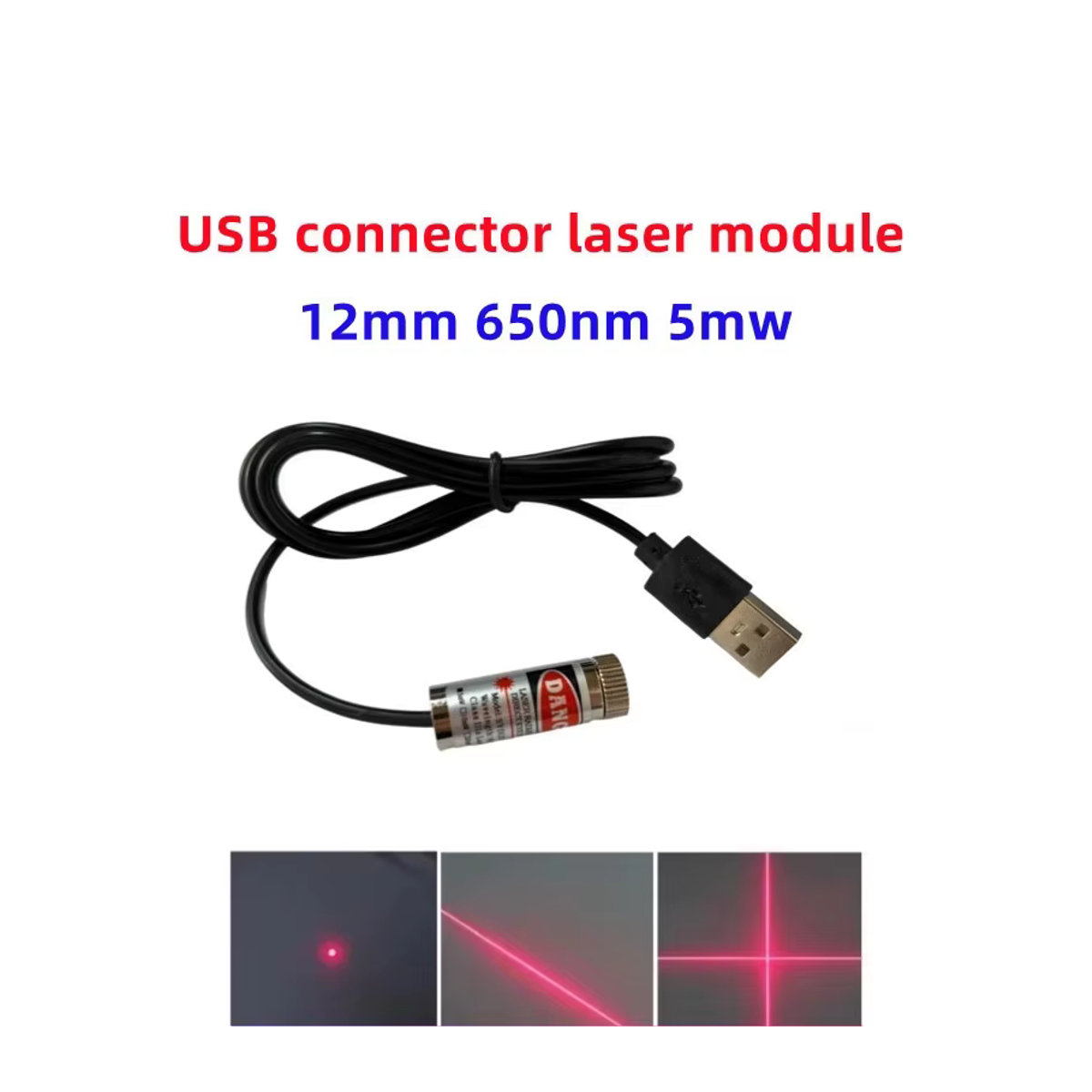 QSZNTEC Industrielles Lasermodul mit einstellbarem Fokus, Roter Diodenlaser 650nm, 5mW, Kupfer-Positionierungskopf mit USB-Kabel, Farbe: Rot/Silber - Bild 4