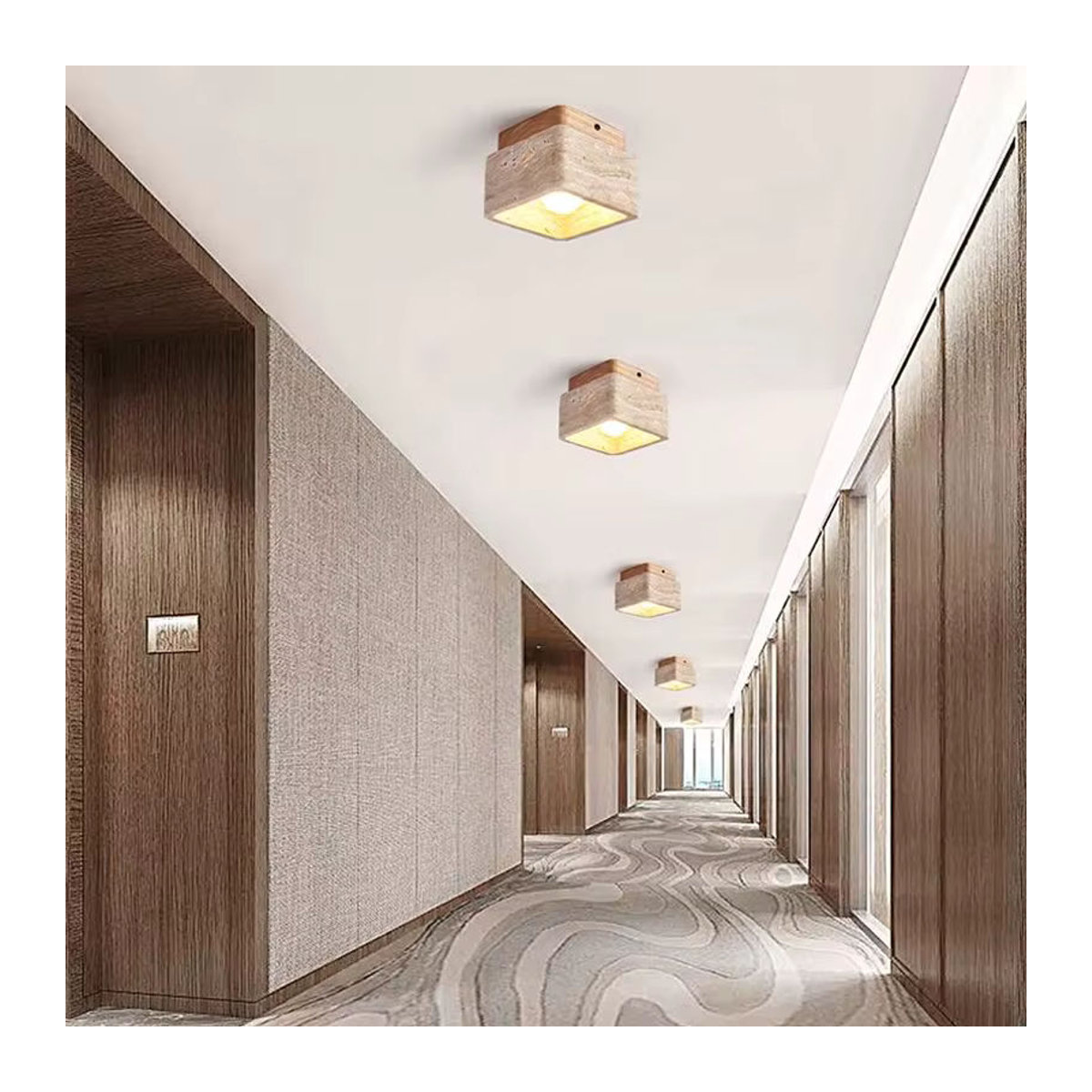 Quadratische Travertin-Deckenlampe von wecus in Beige im minimalistischen Wabi Sabi Design aus Naturstein - Bild 1