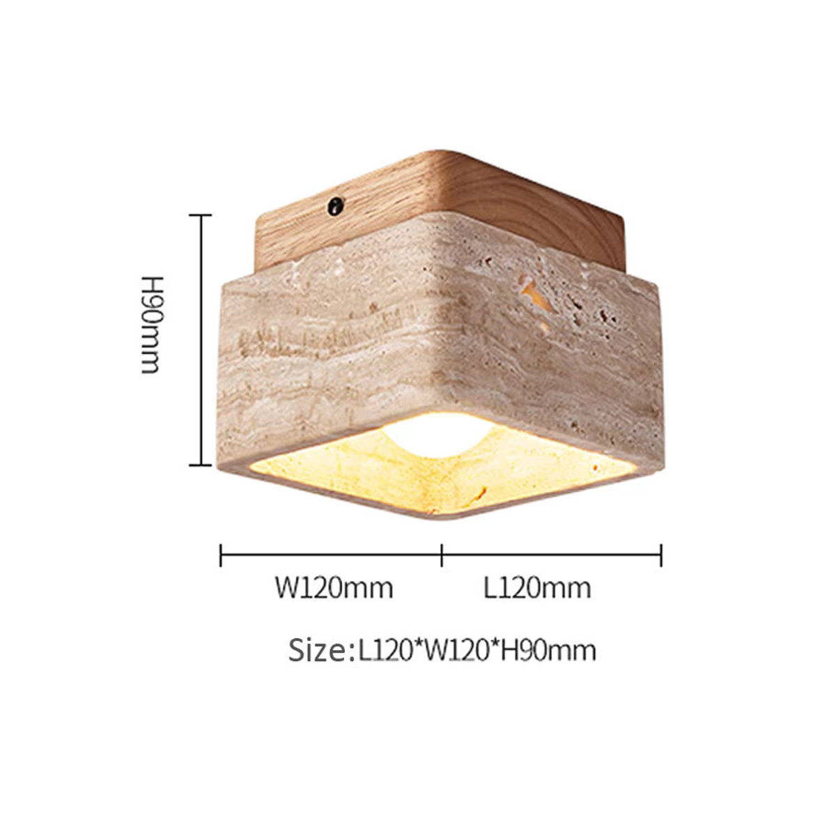 Quadratische Travertin-Deckenlampe von wecus in Beige im minimalistischen Wabi Sabi Design aus Naturstein - Bild 2